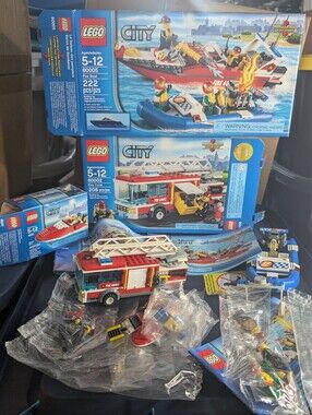 Lego 60002 60005 4641 City Fire Boat Fire Truck Speed Boat COMPLETE